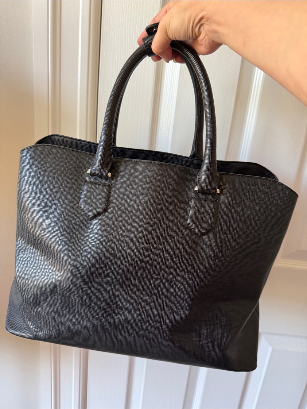 Zara Black Textured Leather Tote Bag